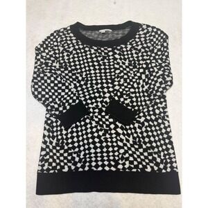 Halogen‎ Black White Geometric Print Crew Neck Sweater Top Women's XS